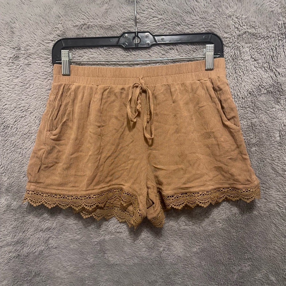 Kingston Grey Shorts Juniors Medium Pull On Tan Drawstring Elastic Lace Trim